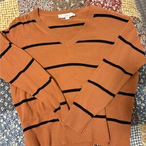 LOFT V-Neck Sweater in Orange and Black